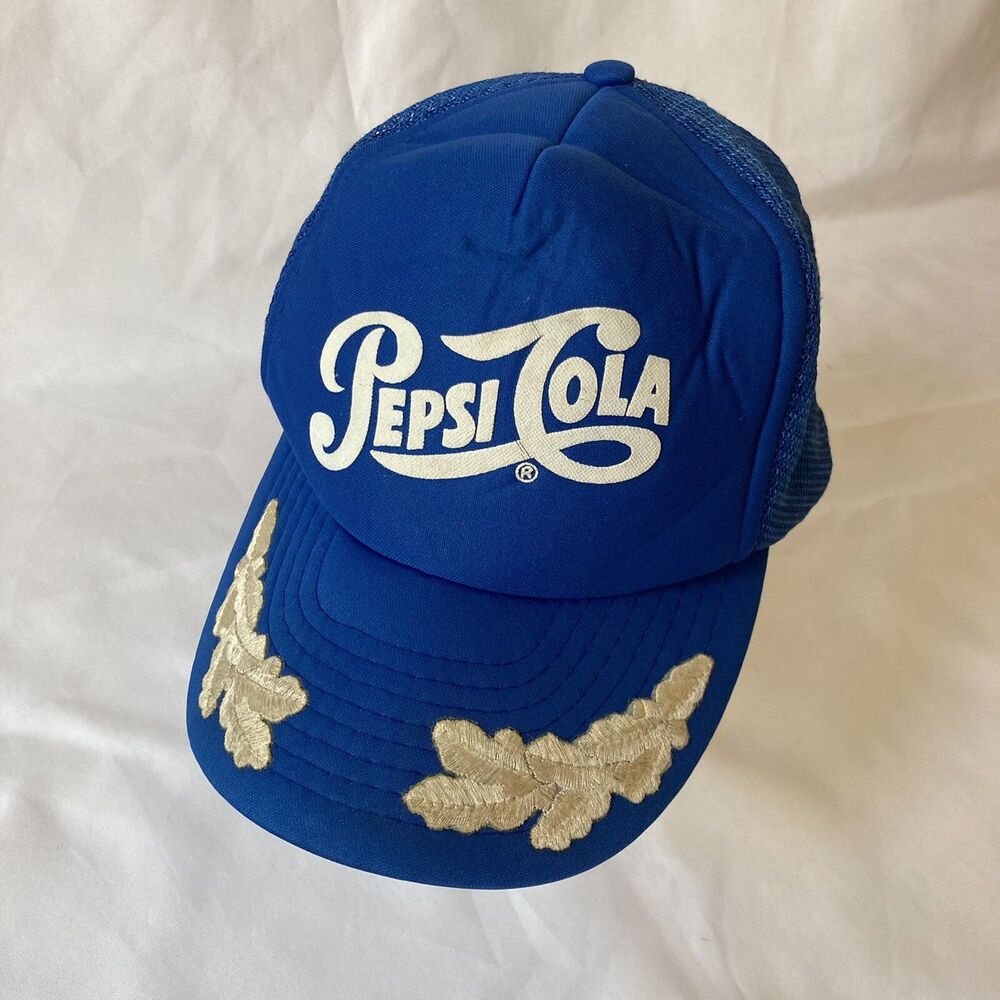 Vintage Pepsi Cola Leaf Design Mesh Snapback Trucker White Blue Hat Cap